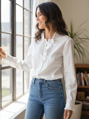 Piazza Sempione / White Ruffle Blouse Button Down